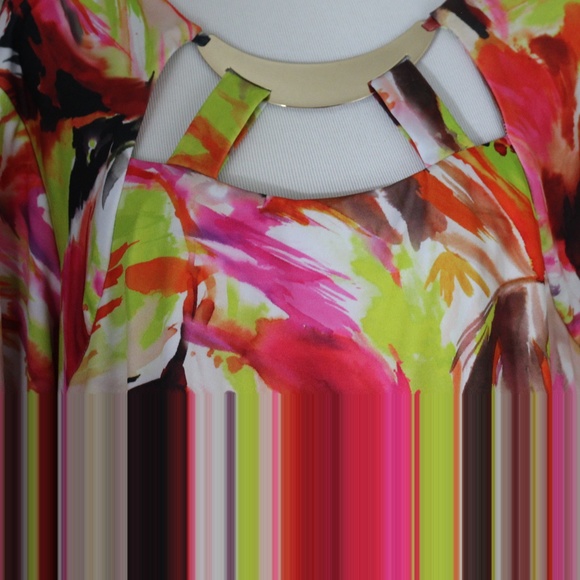 ROAMAN'S Multi-Color Abstract Print/Gold Top - Picture 2 of 8